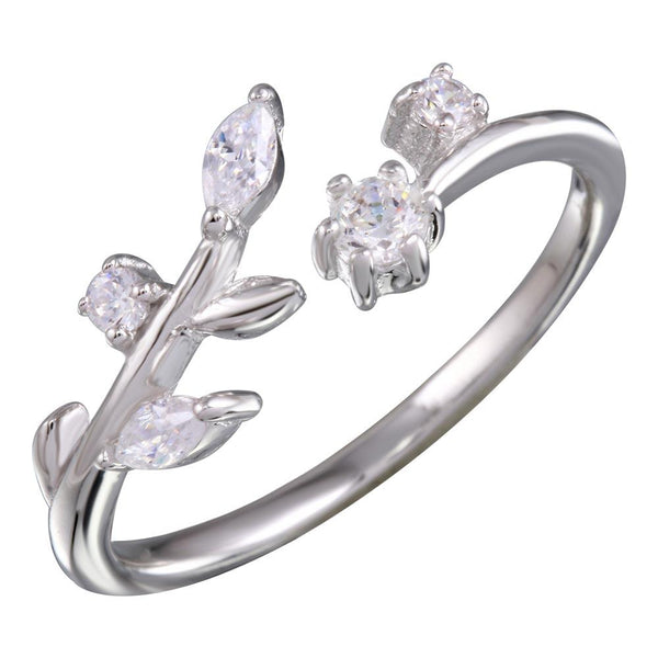 Silver 925 Rhodium Plated Stem Ring with CZ - BGR01159 | Silver Palace Inc.