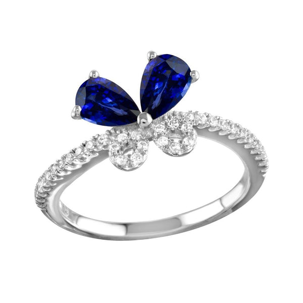 Silver 925 Rhodium Plated Blue Butterfly CZ Ring - BGR01164BLU | Silver Palace Inc.