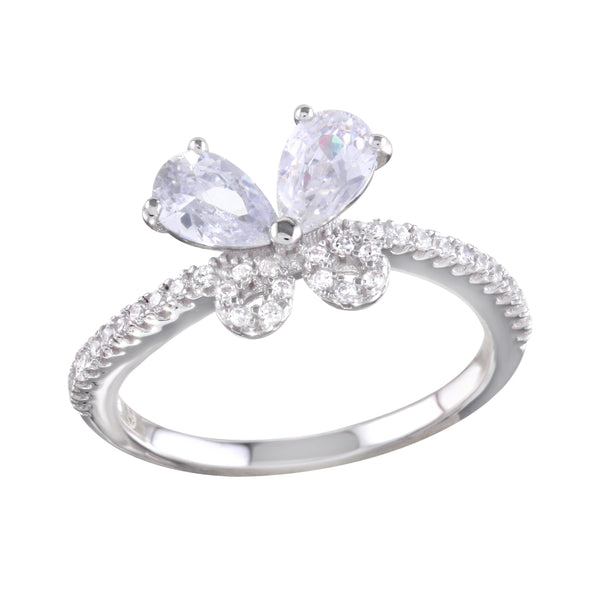 Silver 925 Rhodium Plated Clear Butterfly CZ Ring - BGR01164CLR | Silver Palace Inc.