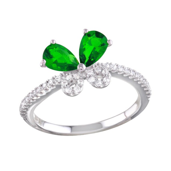 Silver 925 Rhodium Plated Green Butterfly CZ Ring - BGR01164GRN | Silver Palace Inc.