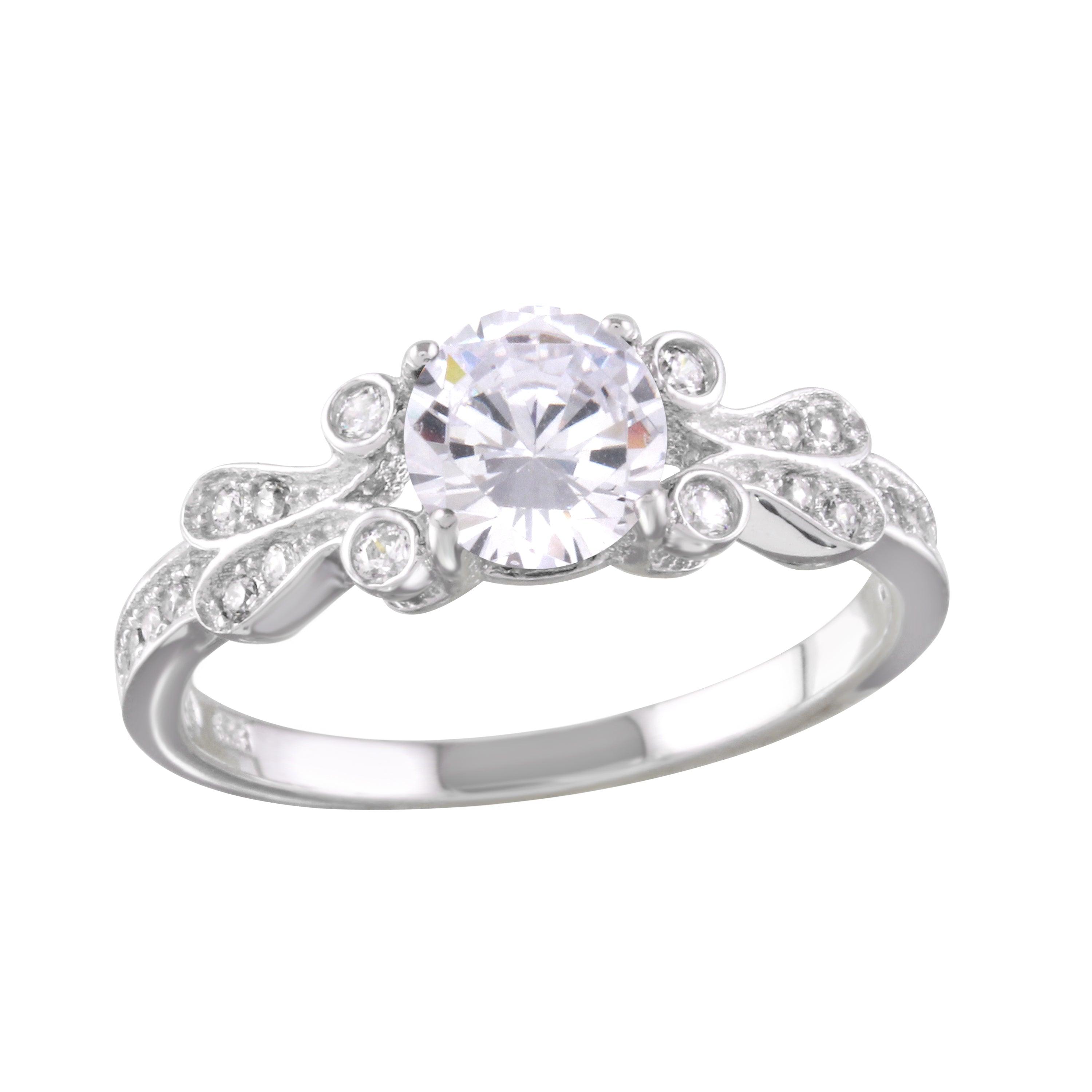 Silver 925 Rhodium Plated Clear CZ Ring - BGR01165CLR | Silver Palace Inc.