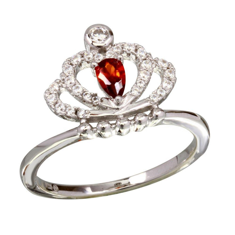 Silver 925 Rhodium Plated Red CZ Crown Ring - BGR01169RED | Silver Palace Inc.