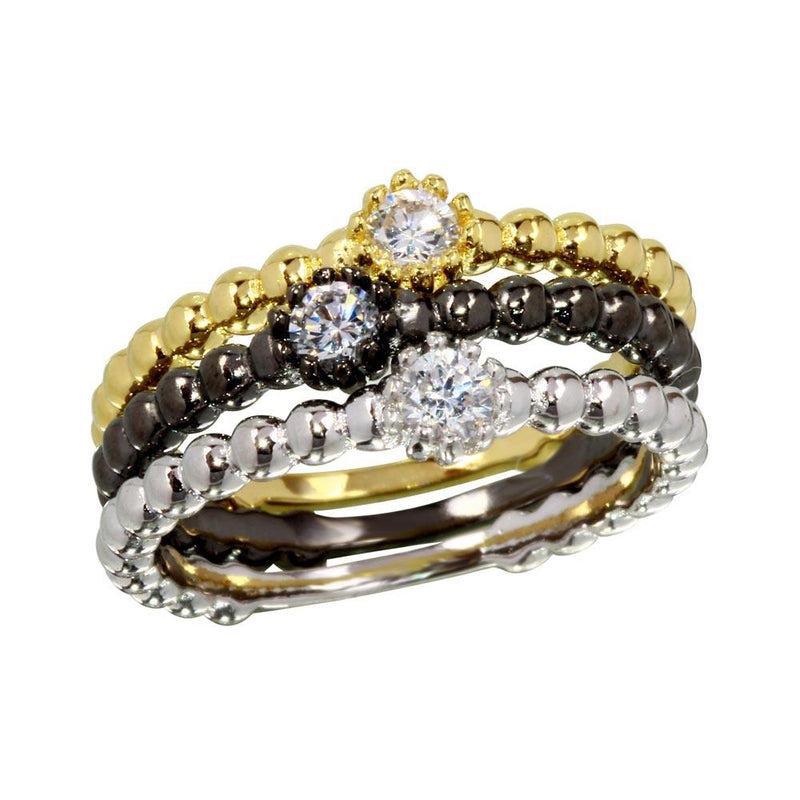 Silver 925 Tri-Color CZ Ring Set - BGR01170