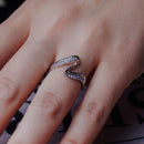 Rhodium Plated 925 Sterling Silver Double Wave CZ Ring - BGR01174