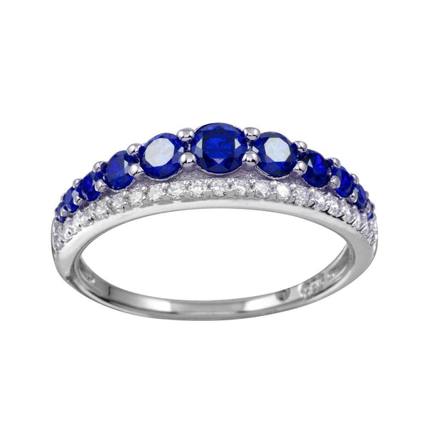 Silver 925 Rhodium Plated Blue and Clear CZ Stones Ring - BGR01175BLU | Silver Palace Inc.