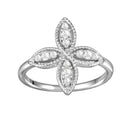 Silver 925 Rhodium Plated Four Petal Ring with CZ - BGR01176 | Silver Palace Inc.
