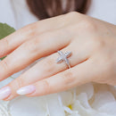 Rhodium Plated 925 Sterling Silver Four Petal Ring with CZ - BGR01176