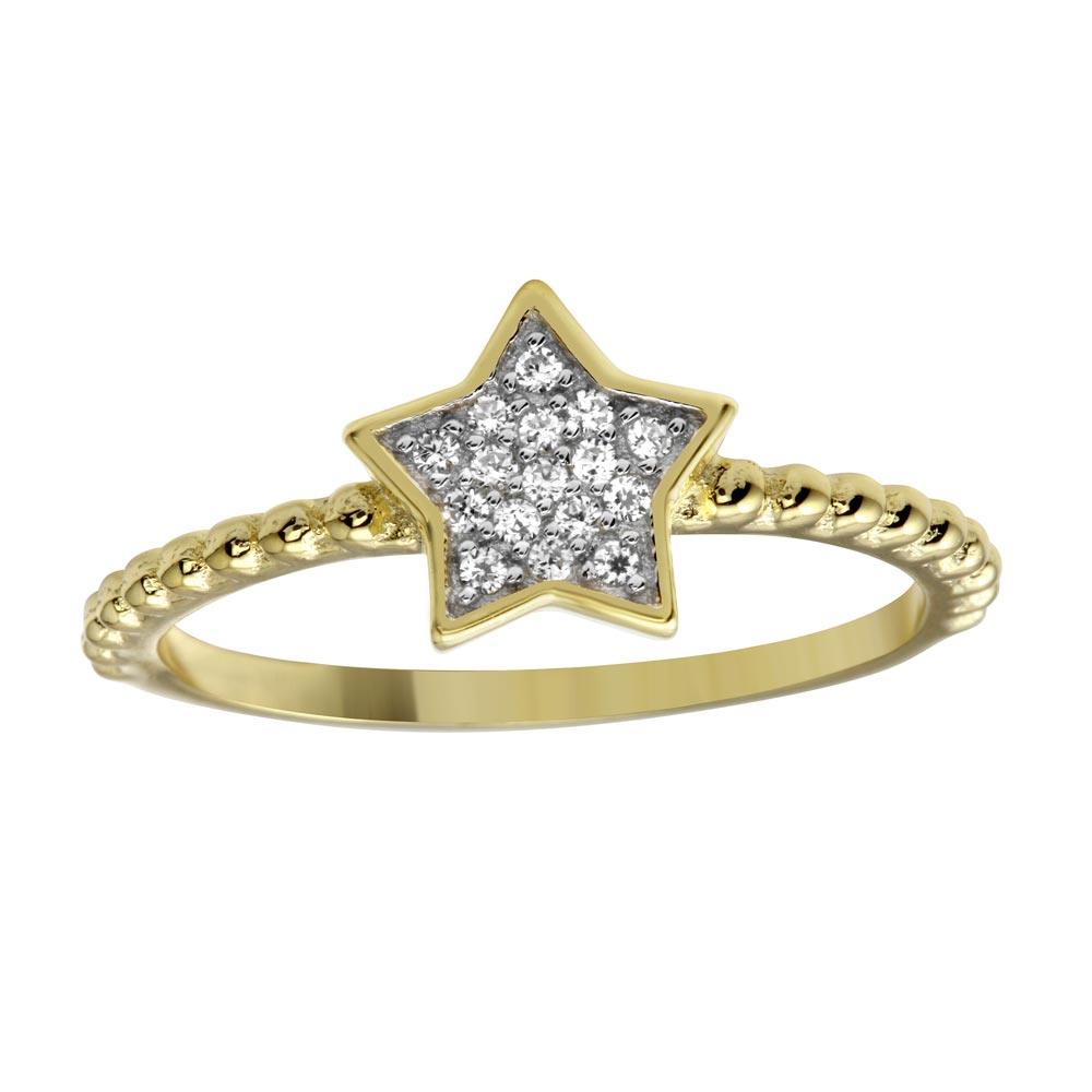 Silver 925 Gold Plated Small Star Ring with CZ - BGR01180 | Silver Palace Inc.