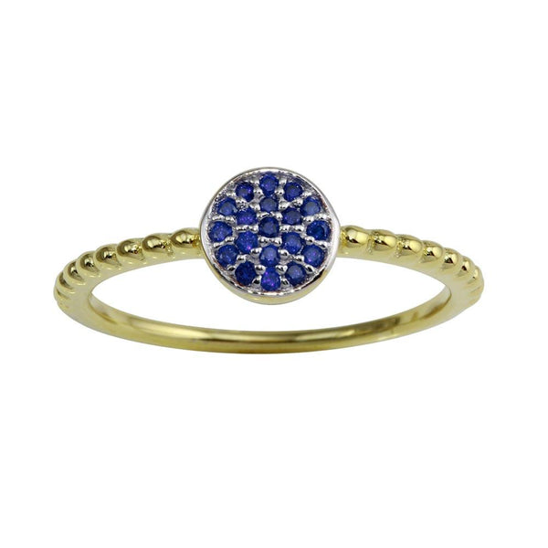 Silver 925 Gold Plated Circle Ring with Blue CZ - BGR01183BLUE | Silver Palace Inc.