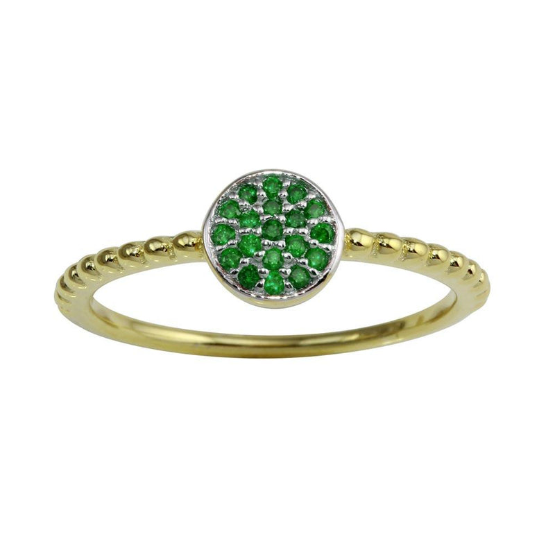 Silver 925 Gold Plated Circle Ring with Green CZ - BGR01183GRN | Silver Palace Inc.