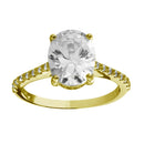 Silver 925 Gold Plated Oval Solitaire CZ Band Ring - BGR01184GP | Silver Palace Inc.