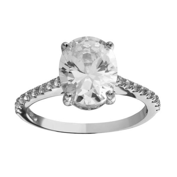 Silver 925 Rhodium Plated Oval Solitaire CZ Band Ring - BGR01184RHD | Silver Palace Inc.
