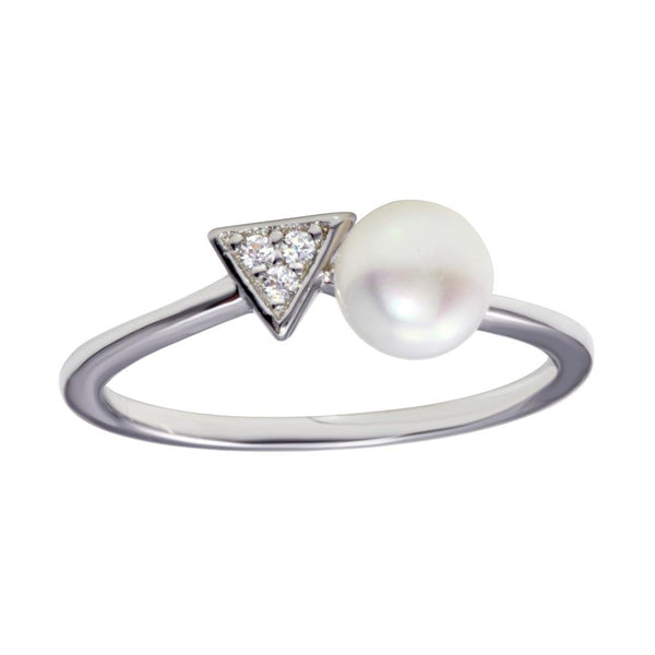 Silver 925 Rhodium Plated CZ and Synthetic Pearl Ring - BGR01188 | Silver Palace Inc.