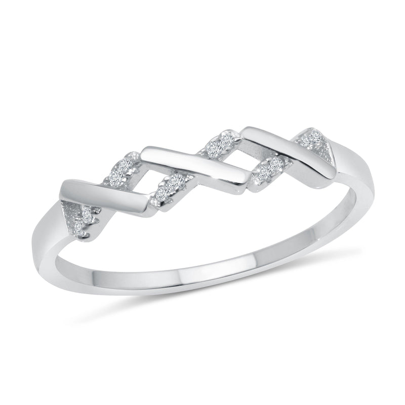 Silver 925 Rhodium Plated ZigZag Pattern Ring with CZ - BGR01192 | Silver Palace Inc.