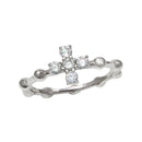 Silver 925 Rhodium Plated Beaded Shank CZ Cross Ring - BGR01193 | Silver Palace Inc.