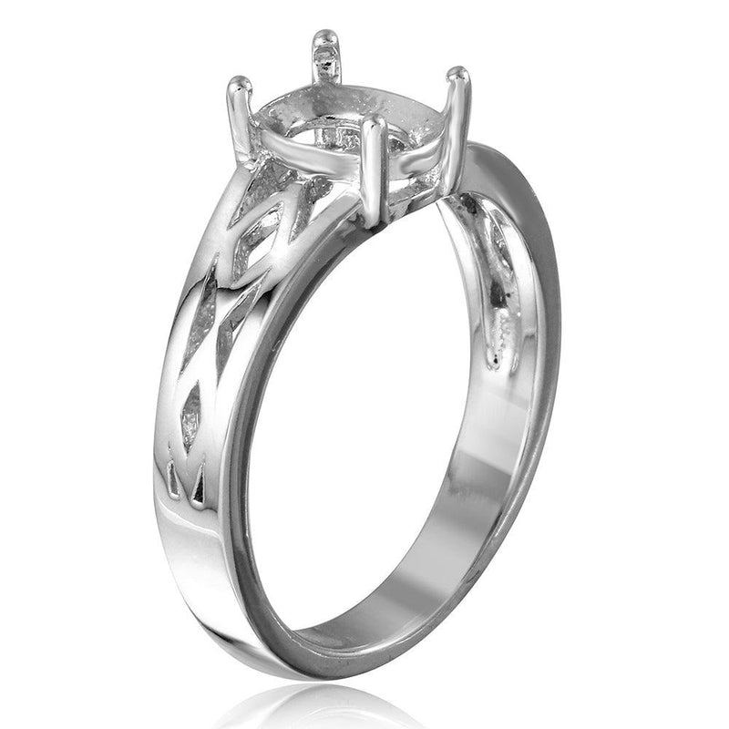 Silver 925 Rhodium Plated Cut Out Designed Shank Single Stone Mounting Ring - BGR01194
