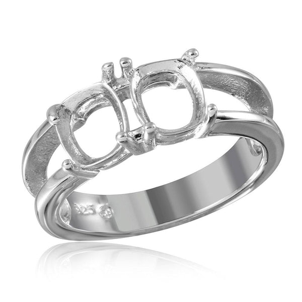Silver 925 Rhodium Plated Open Shank 2 Stones Mounting Ring - BGR01196 | Silver Palace Inc.