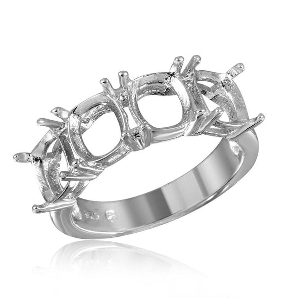 Silver 925 Rhodium Plated Open Shank 4 Stones Mounting Ring - BGR01198 | Silver Palace Inc.