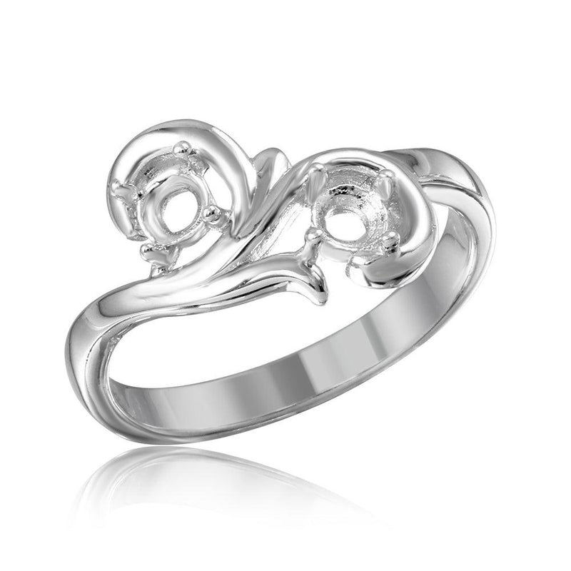 Silver 925 Rhodium Plated Vine Design 2 Stones Mounting Ring - BGR01206 | Silver Palace Inc.