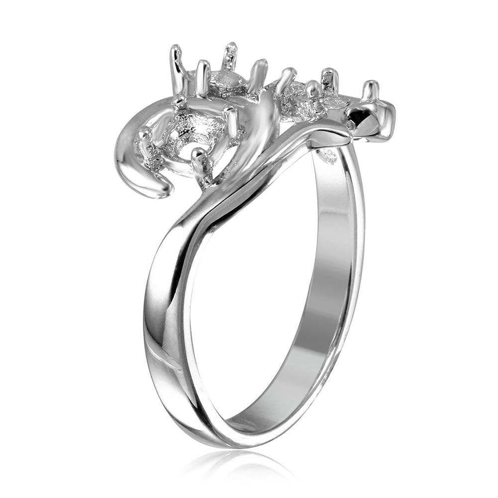 Silver 925 Rhodium Plated Vine Design 3 Stones Mounting Ring