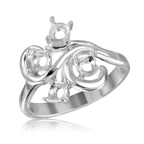 Silver 925 Rhodium Plated Vine Design 4 Stones Mounting Ring - BGR01208 | Silver Palace Inc.