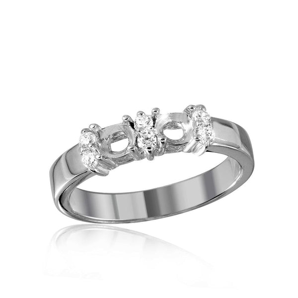 Silver 925 Rhodium Plated 2 Mounting Stone Ring with CZ - BGR01209 | Silver Palace Inc.