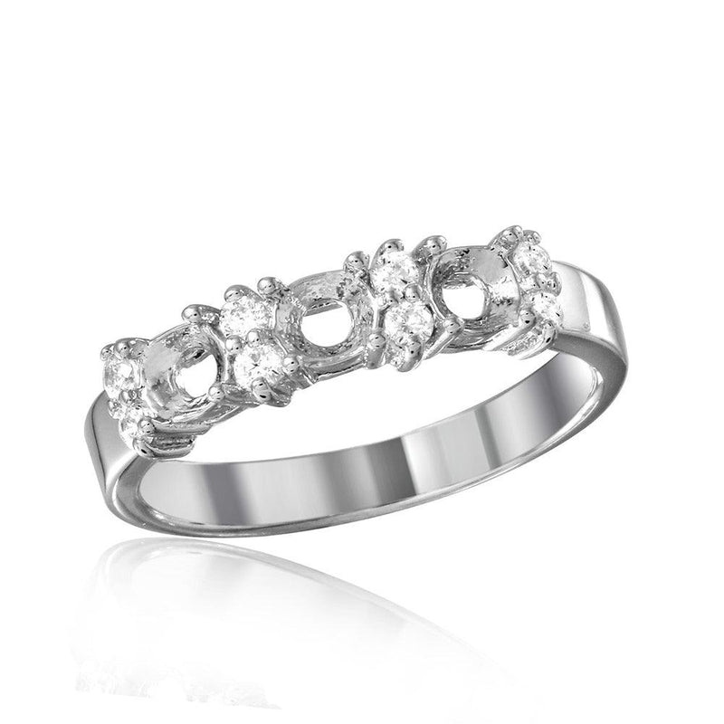 Silver 925 Rhodium Plated 3 Mounting Stone Ring with CZ - BGR01210 | Silver Palace Inc.