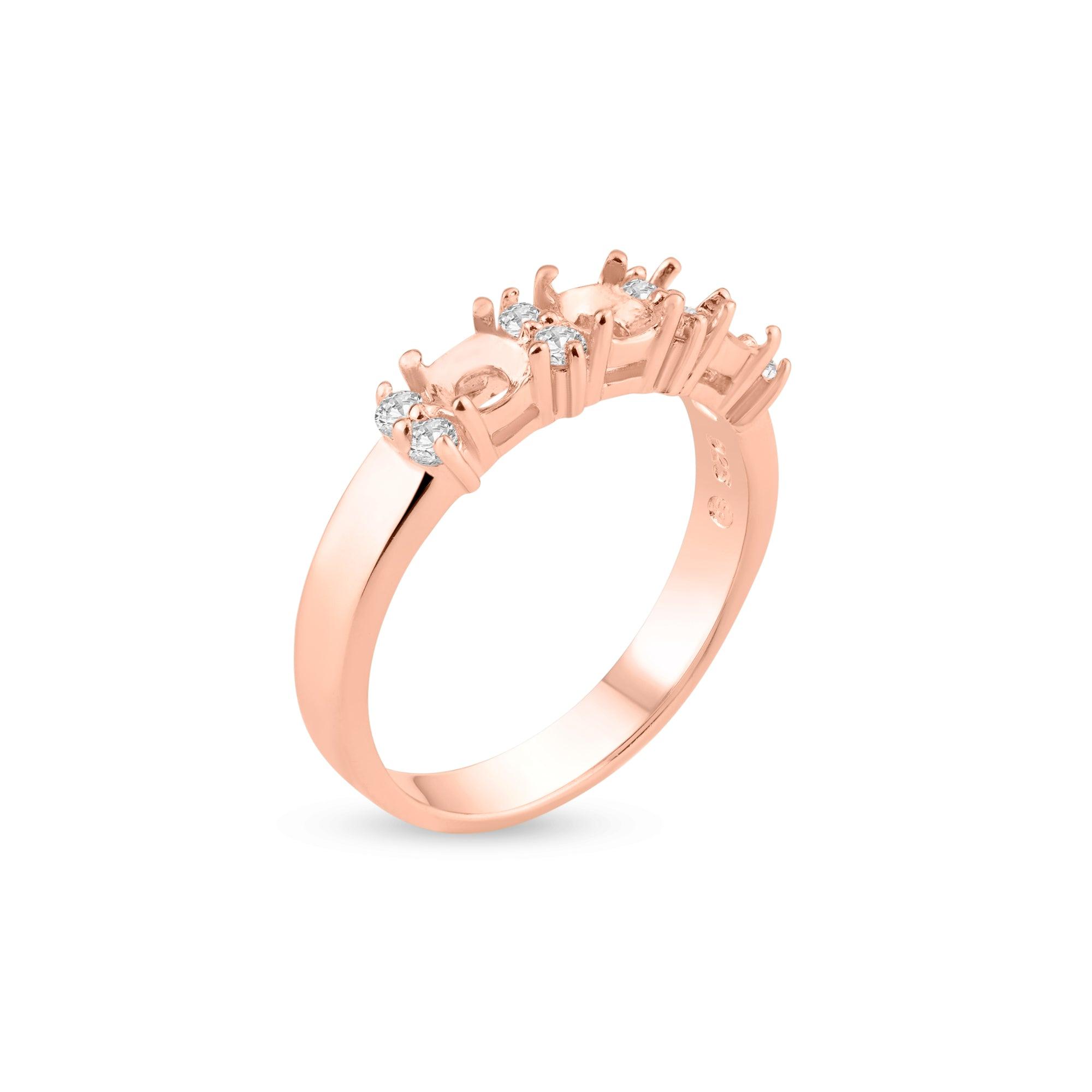 Rose Gold Plated 925 Sterling Silver 3 Mounting Stone Ring with CZ