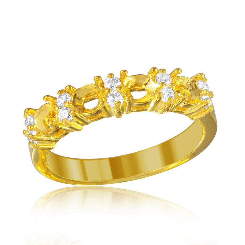 Silver 925 Gold Plated 4 Mounting Stone Ring with CZ - BGR01211GP | Silver Palace Inc.