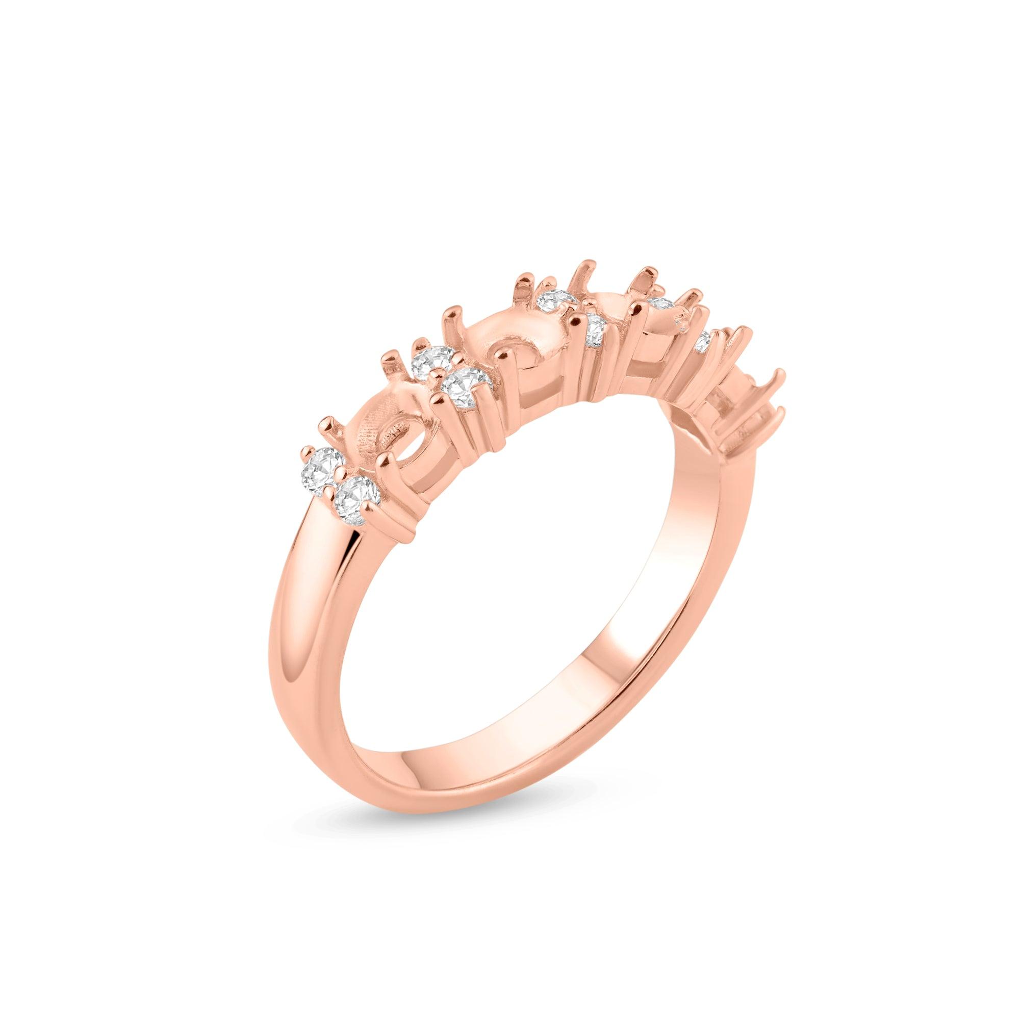 Anillo de plata de ley 925 bañado en oro rosa con 4 piedras de montaje y circonita - BGR01211RGP