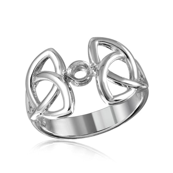 Silver 925 Rhodium Plated Triquetra Shank Single Stone Mounting Ring - BGR01212 | Silver Palace Inc.