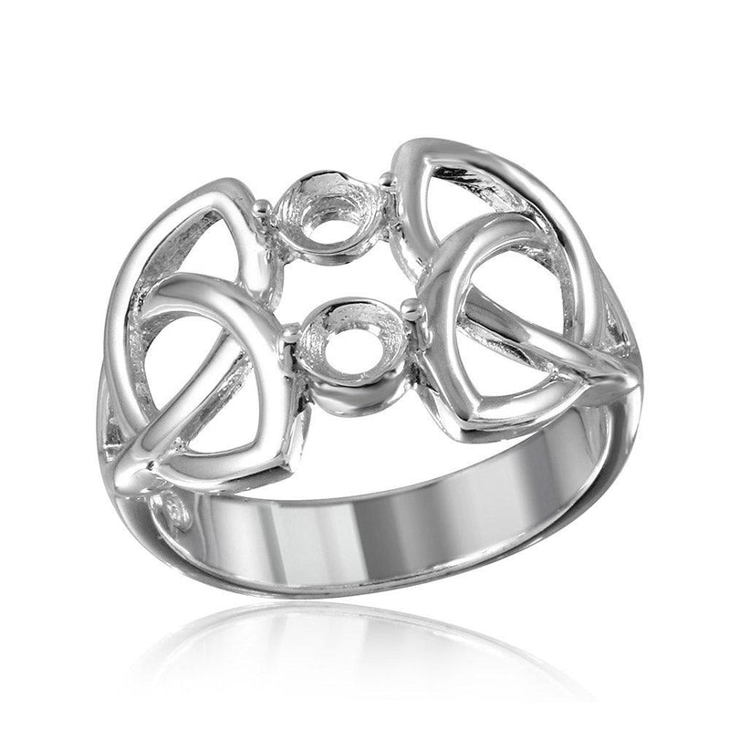 Silver 925 Rhodium Plated Triquetra Shank 2 Stones Mounting Ring - BGR01213 | Silver Palace Inc.