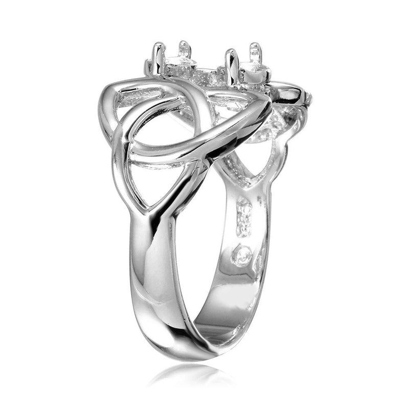 Silver 925 Rhodium Plated Triquetra Shank 2 Stones Mounting Ring - BGR01213