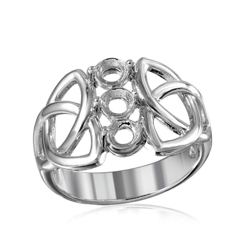 Silver 925 Rhodium Plated Triquetra Shank 3 Stones Mounting Ring - BGR01214 | Silver Palace Inc.