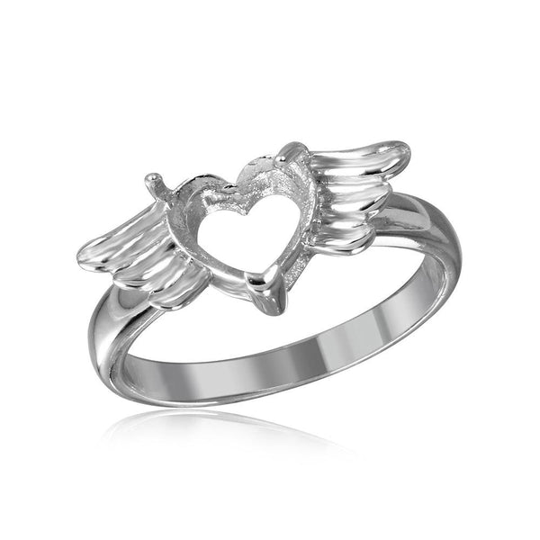 Silver 925 Rhodium Plated Heart with Wings Mounting Ring - BGR01217 | Silver Palace Inc.