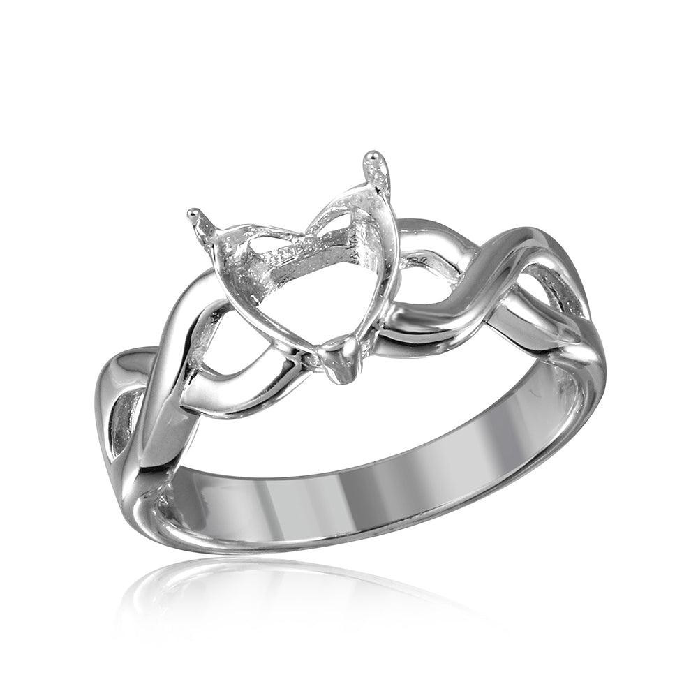 Silver 925 Rhodium Plated Open Overlap Shank Heart Stone Mounting