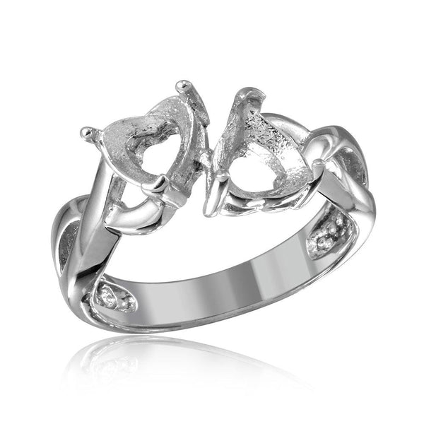 Silver 925 Rhodium Plated Double Heart  Mounting Twisted Shank Ring - BGR01219 | Silver Palace Inc.