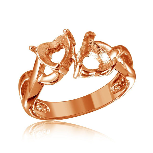 Silver 925 Rose Gold Plated Double Heart  Mounting Twisted Shank Ring - BGR01219RGP | Silver Palace Inc.