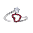 Silver 925 Rhodium Plated Open Heart Ring with Red and Clear CZ - BGR01221RED | Silver Palace Inc.