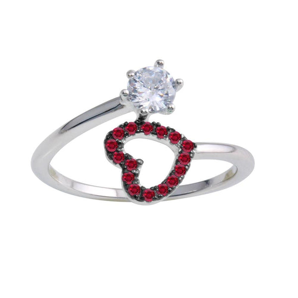 Silver 925 Rhodium Plated Open Heart Ring with Red and Clear CZ - BGR01221RED | Silver Palace Inc.