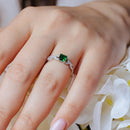 Rhodium Plated 925 Sterling Silver Square Green CZ Center Stone Chain Design Shank Ring - BGR01225GRN