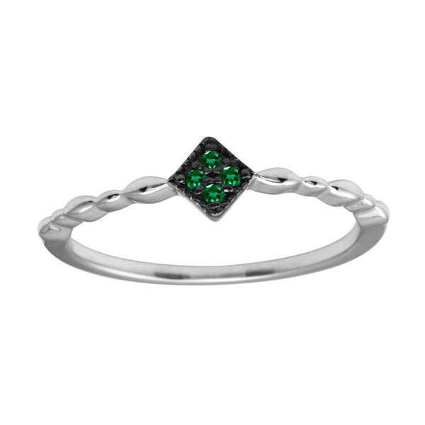 Silver 925 Rhodium Plated Diamond Shape 4 Green CZ Ring - BGR01226GRN | Silver Palace Inc.