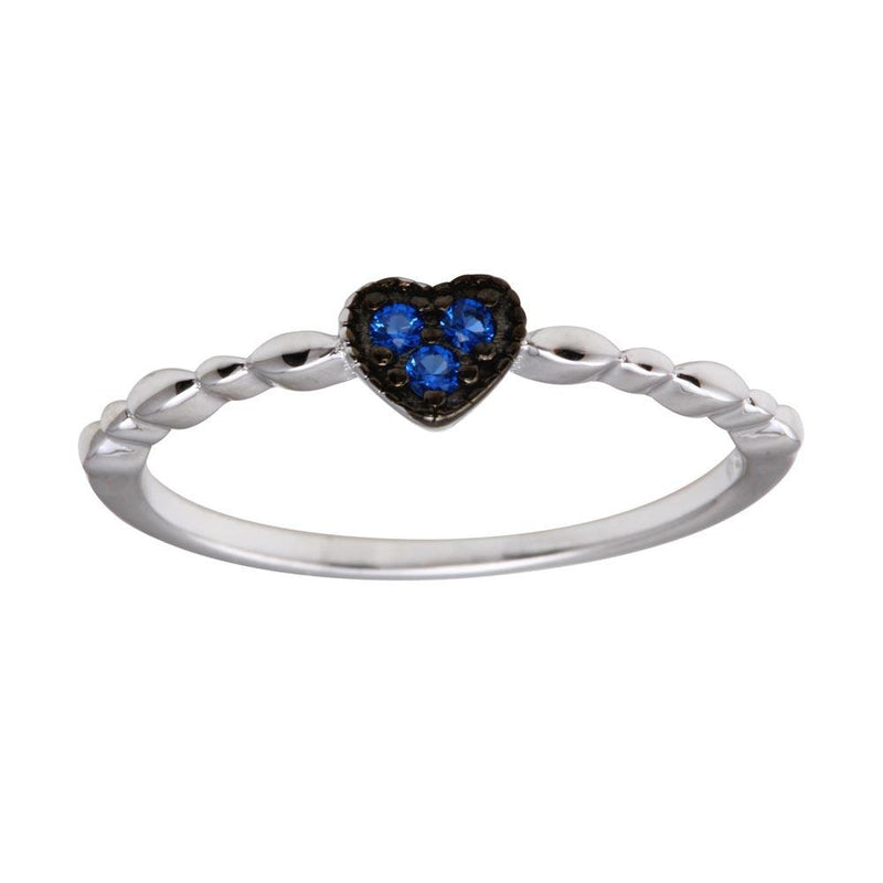 Silver 925 Rhodium Plated Heart 3 Blue CZ Ring - BGR01227BLU | Silver Palace Inc.