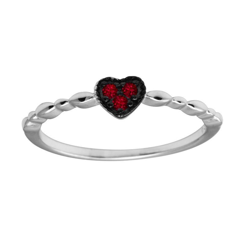 Silver 925 Rhodium Plated Heart 3 Red CZ Ring - BGR01227RED | Silver Palace Inc.