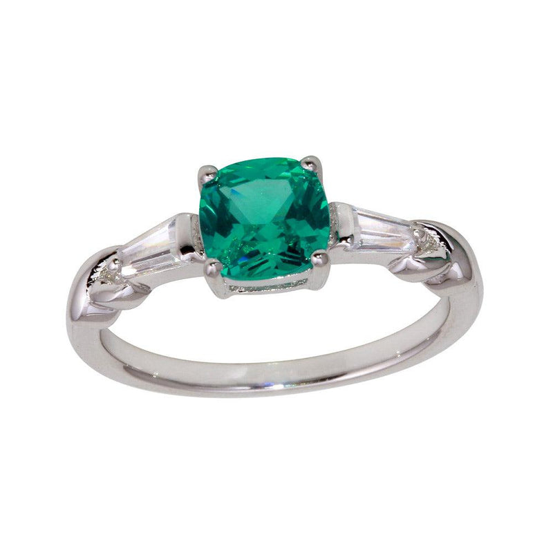 Silver 925 Rhodium Plated Teal CZ Stone Ring - BGR01237 | Silver Palace Inc.