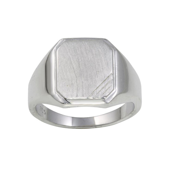 Silver 925 Rhodium Plated Men's Engravable Octagon Ring with Matte Finish - BGR01241 | Silver Palace Inc.