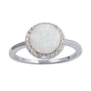 Silver 925 Rhodium Plated Round Opal Stone Ring with CZ - BGR01242 | Silver Palace Inc.