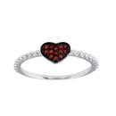 Silver 925 Rhodium Plated Beaded Heart Red CZ Ring - BGR01245RED | Silver Palace Inc.