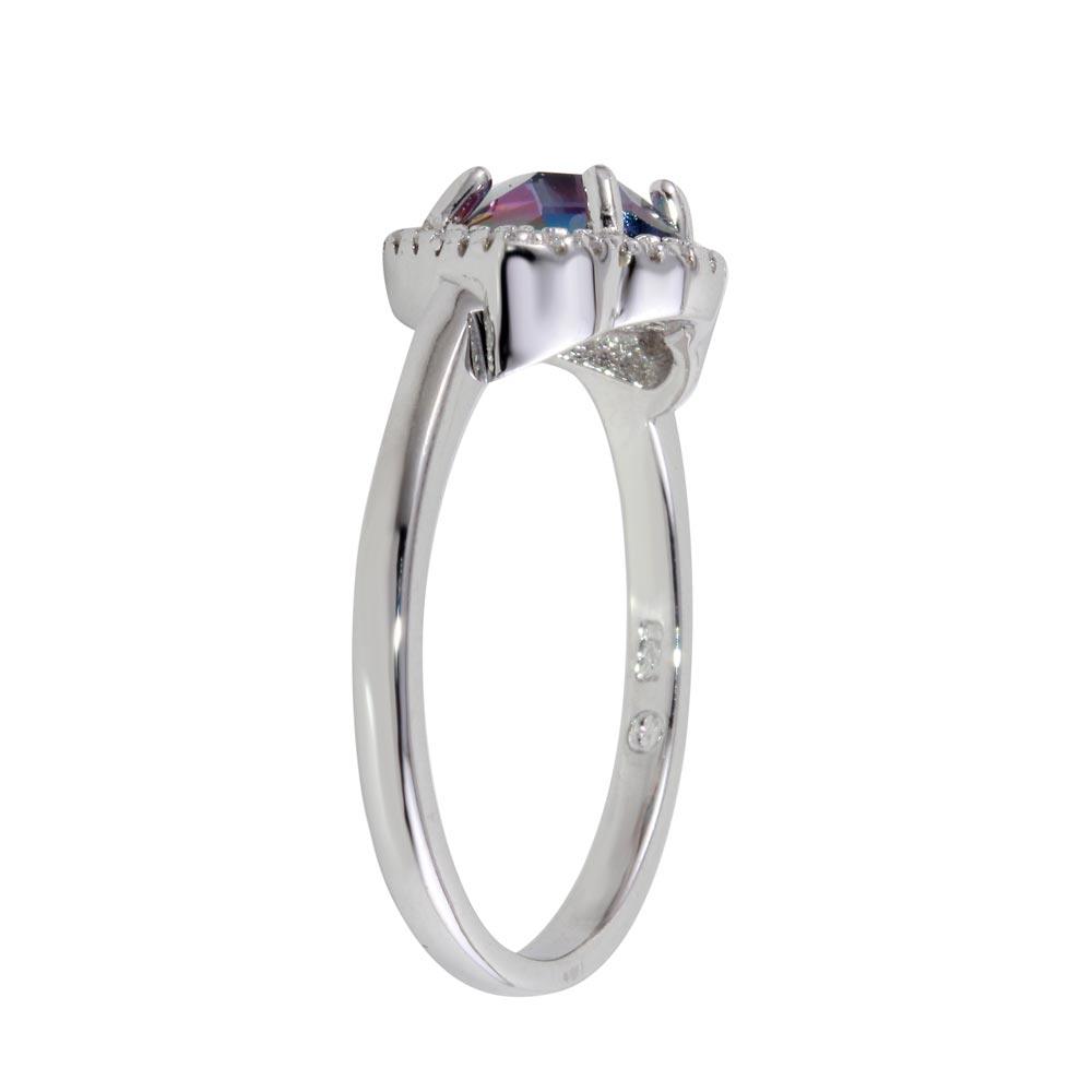 Rhodium Plated 925 Sterling Silver Oval Synthetic Mystic Topaz CZ Ring - BGR01247