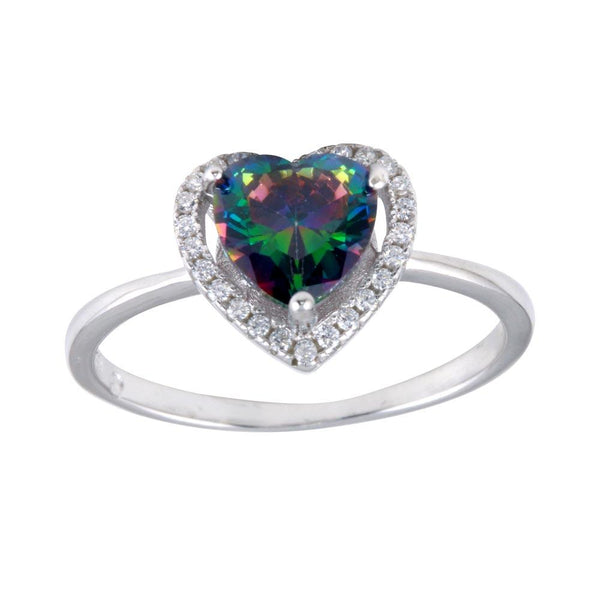 Silver 925 Rhodium Plated Heart Synthetic Mystic Topaz CZ Ring - BGR01250 | Silver Palace Inc.